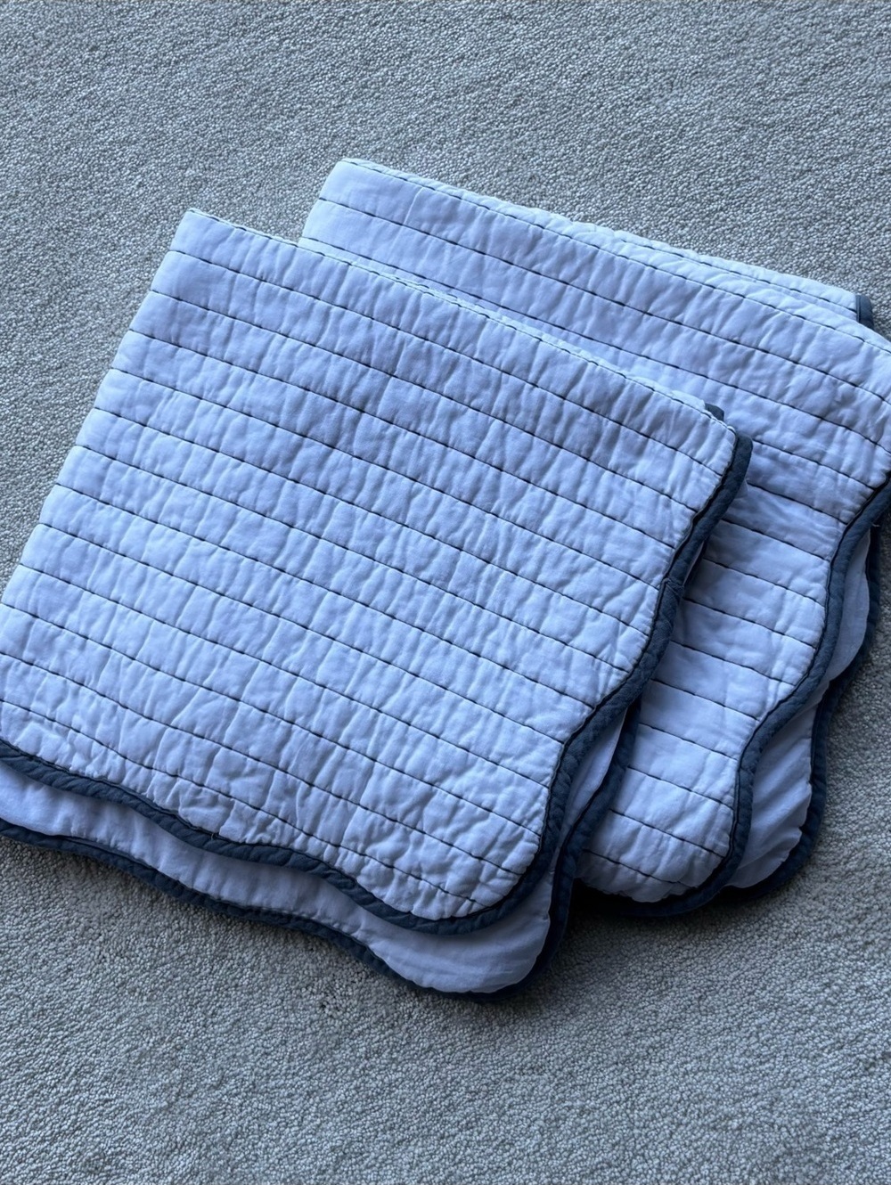 Sigrid Olsen White Quilted Throw Pillow Covers with Gray Scallop Trim